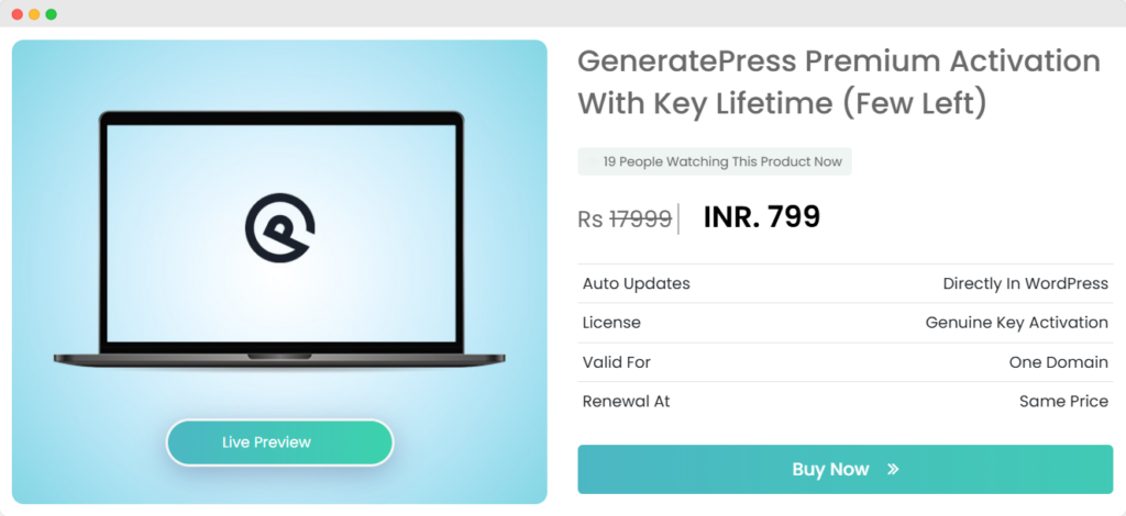 GeneratePress Pricing At Theme9